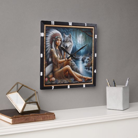 Horloge Carrée Lumière de l'aube native : Pond Spirit (Bureau)