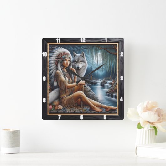 Horloge Carrée Lumière de l'aube native : Pond Spirit (Maison)