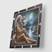 Horloge Carrée Lumière de l'aube native : Pond Spirit (Angle)