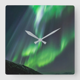 Horloge Carrée Lumière du Nord éclatante Nord de l'Islande