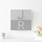 Horloge Carrée Lumineuses Gris & Gris Initiales Modernes Monogram (Maison)
