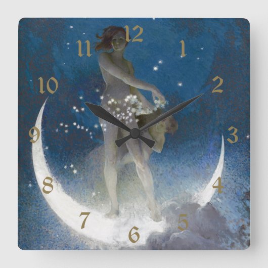 Horloge Carrée Luna Goddess at Night Scattering Stars (Recto)