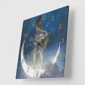 Horloge Carrée Luna Goddess at Night Scattering Stars (Angle)