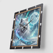 Horloge Carrée Lune de loup d'hiver (Angle)