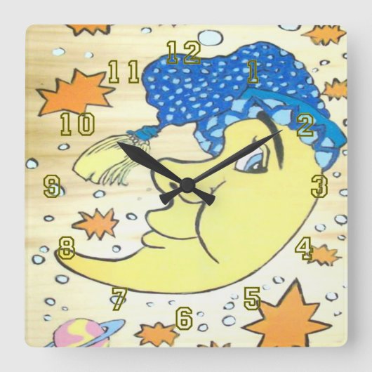 Horloge Carrée Lune et étoiles (Recto)