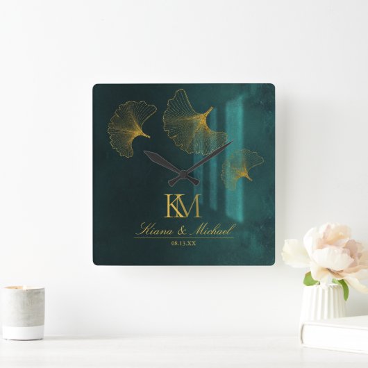 Horloge Carrée Lune Romance Emerald Green ID881 (Maison)