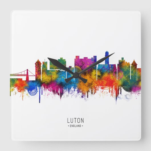 Horloge Carrée Luton Angleterre Skyline (Recto)
