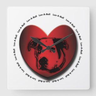 Horloge Carrée Luv-A-Bull Bouledogue Américain Pit Bull Cœur