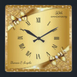 Horloge Carrée Luxueux 50e Anniversaire Métal Doré et Diamant<br><div class="desc">Horloge murale carrée Luxueux 50e Anniversaire Métal Doré et Diamant.</div>