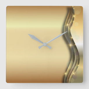 Horloge Carrée Luxueux brillant brillant en or stratifié Abstrait