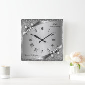 Horloge Carrée Luxury 25th Anniversary Metallic Silver & Diamond (Maison)