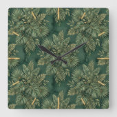 Horloge Carrée Luxury Green Gold Tropical Leaves Pattern (Recto)