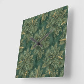 Horloge Carrée Luxury Green Gold Tropical Leaves Pattern (Angle)