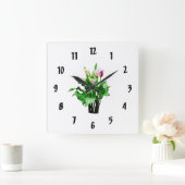 Horloge Carrée Lys Calla rose et blanc (Maison)