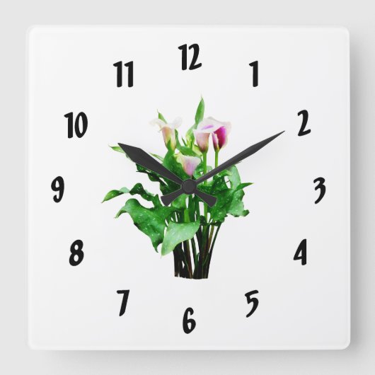 Horloge Carrée Lys Calla rose et blanc (Recto)