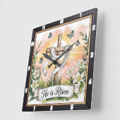 Horloge Carrée Lys croisés ressuscités Pâques (Angle)