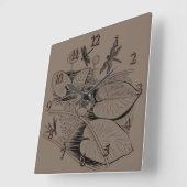 Horloge Carrée Lys d'eau marron (Angle)