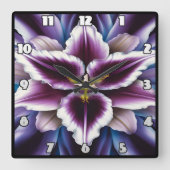 Horloge Carrée Lys violet vibrant sur Arrière - plan foncé (Recto)