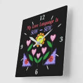 Horloge Carrée Ma Langue D'Amour Est Douce - Coudre (Angle)