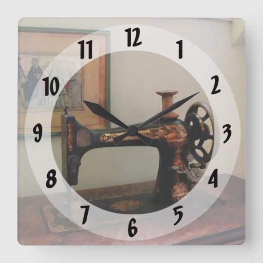 Horloge Carrée Machine à coudre et lithographie (Recto)