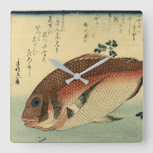 Horloge Carrée Madai ou Red Tai - Hiroshige's Japanese Fish Print
