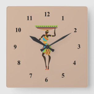 Horloge Carrée Madame tribale africaine avec l'art de tribal de