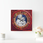 HORLOGE CARRÉE MADONNA WITH CHILD RED FLORAL RENAISSANCE (Maison)