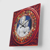 HORLOGE CARRÉE MADONNA WITH CHILD RED FLORAL RENAISSANCE (Angle)