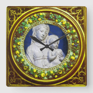 HORLOGE CARRÉE MADONNA WITH CHILD YELLOW FLORAL RENAISSANCE