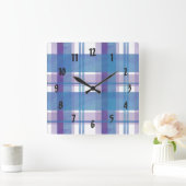 Horloge Carrée Madras Plaid Blue et Purple (Maison)
