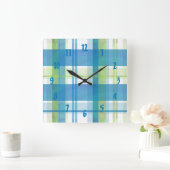 Horloge Carrée Madras Plaid Green et Blue (Maison)