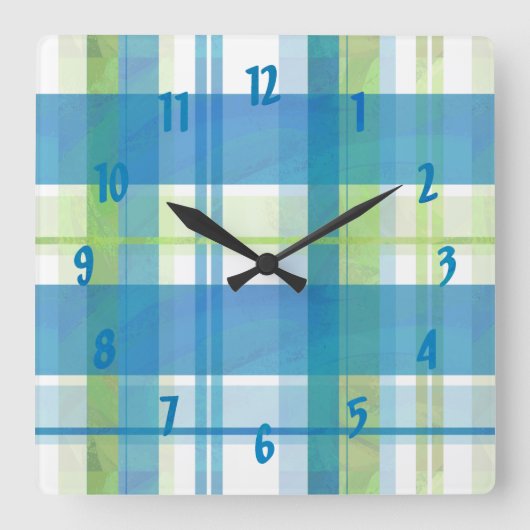 Horloge Carrée Madras Plaid Green et Blue (Recto)