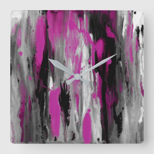 Horloge Carrée Magenta Gray Black and White Abstract (Recto)