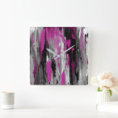Horloge Carrée Magenta Gray Black and White Abstract (Maison)