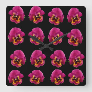 Horloge Carrée Magenta Pansies