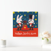 Horloge Carrée Magiciens Lapins Mignons sur Scène Magique (Maison)