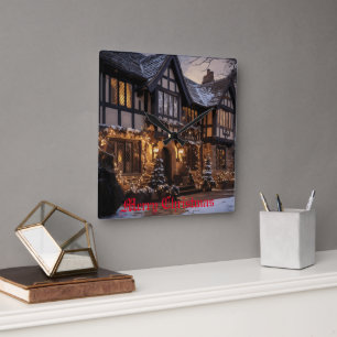 Horloge Carrée Magie de Noël rustique