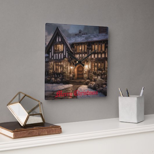 Horloge Carrée Magie de Noël rustique (Bureau)