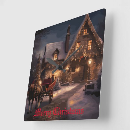 Horloge Carrée Magie de Noël rustique (Angle)