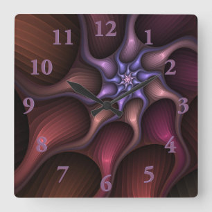 Horloge Carrée Magique brillant Abstrait rayé coloré Fractal