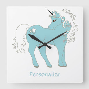 Horloge Carrée Magique Unicorne mignonne & adorable avec étoile