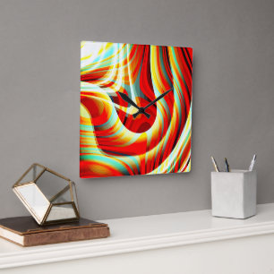 Horloge Carrée Magnifier les traits rouges courbés qui se chevauc