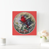 Horloge Carrée Magnifique cardinal rouge vif (Maison)