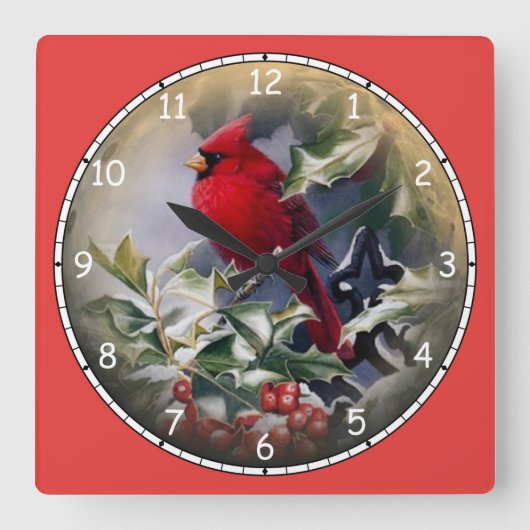 Horloge Carrée Magnifique cardinal rouge vif (Recto)