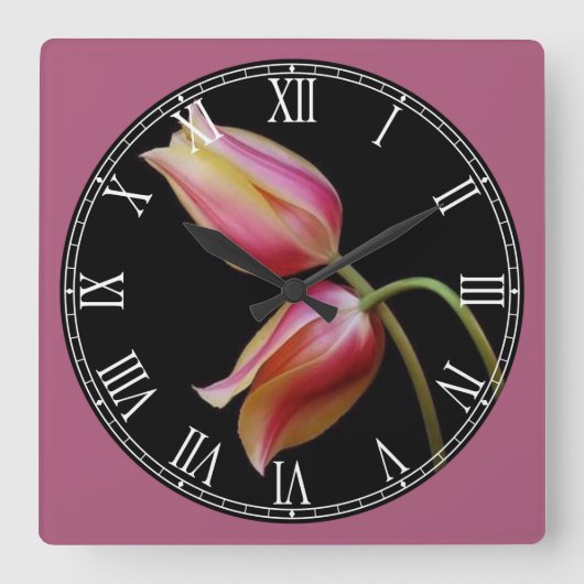 Horloge Carrée Magnifique Tulipes chiffres romains (Recto)