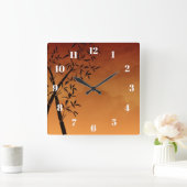 Horloge Carrée Magnifique vue sur le bambou et la montagne Zen (Maison)