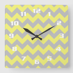 Horloge Carrée Magnifiques nuances de jaune et gris en motif chev