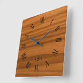 Horloge Carrée Mahogany Bois Texture Numéros romains (Angle)