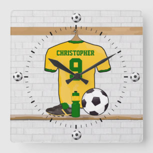 Horloge Carrée maillot de football personnalisé jaune vert