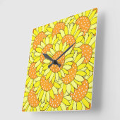 Horloge Carrée Main en calcaire Tirée Fleurs de soleil orange jau (Angle)